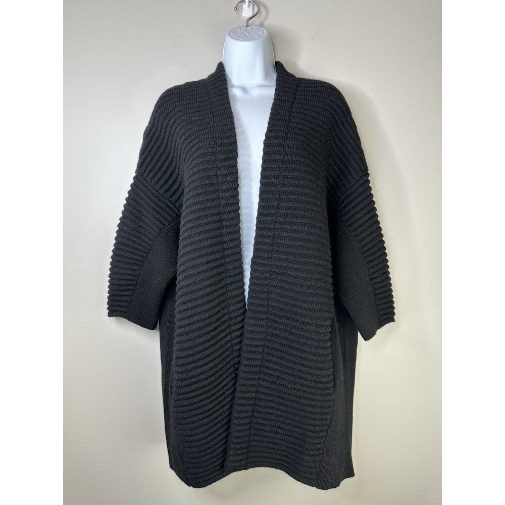 Kontatto Wool Alpaca Cardigan Sweater Size S/M Black Made in Italy Chunky Knit